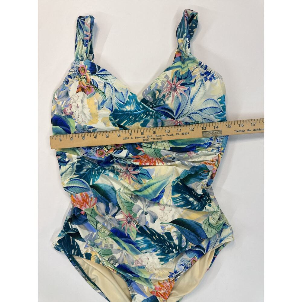 PO-EX Jantzen Tropical Botanical One Piece Swimsuit 14 Ruched Tummy Control NWT - Picture 5 of 11